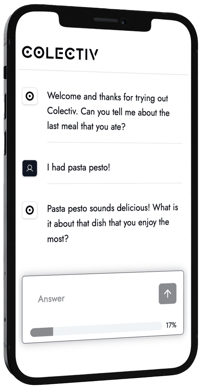 AI Interviewer Demo showing a conversation about food preferences